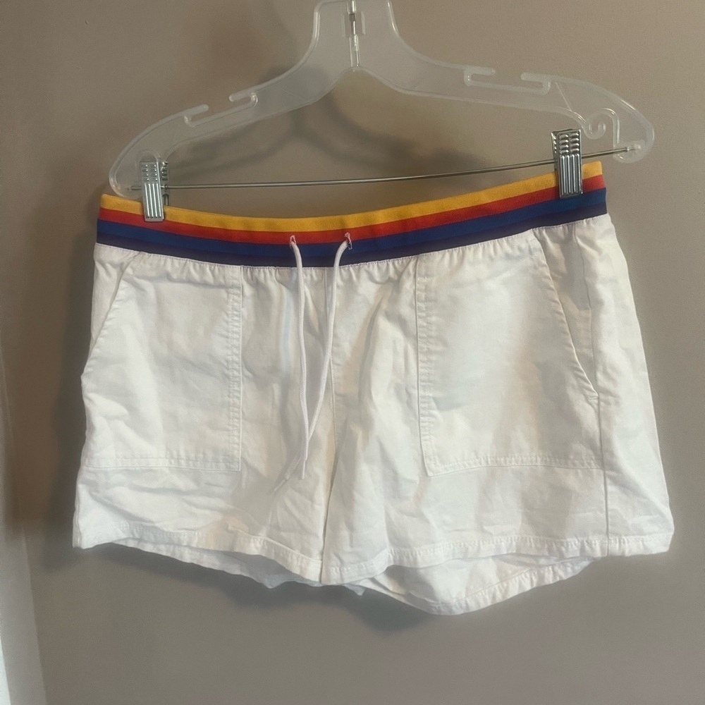 Vans white shorts deep front pockets rainbow waistband L tennis pickleball